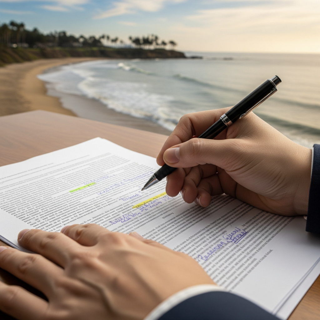 A coastal real estate lawyer in Destin reviewing regulatory documents.